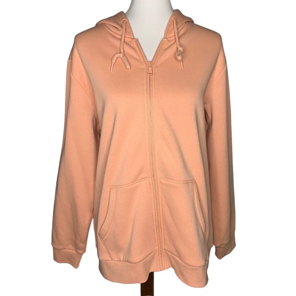 MagcoMsen Fleece Hooded Jacket Size XL Apricot Front Zip 2 Pockets Heavyweight